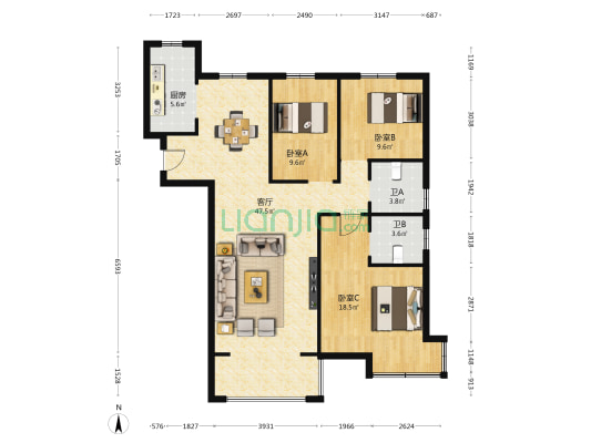 城乡居壹号院 3室1厅2卫 135平方