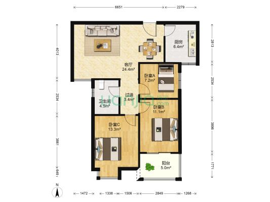 天鹅湖九号 3室1厅1卫 96平方