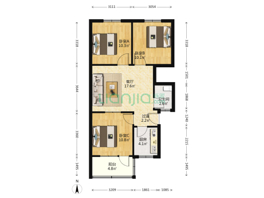集业小区 3室1厅1卫 77平方