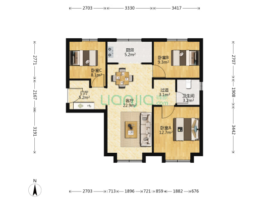 万科西庐学韵园 3室1厅1卫 97平方