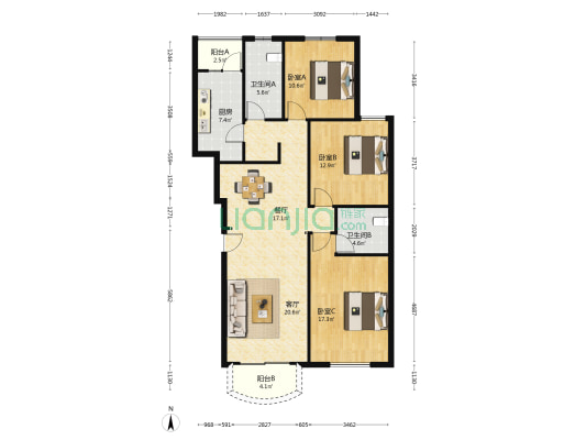 恒大星级公寓二期 3室2厅2卫 127平方