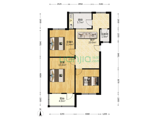 商务粮食局宿舍区 3室1厅1卫 81平方