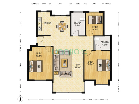 悦兴花苑 3室1厅2卫 135平方