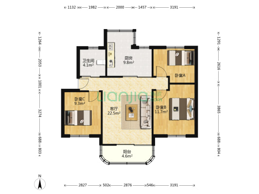 清沁公寓 3室1厅1卫 79平方
