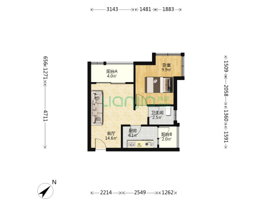锦西人家一区 1室1厅1卫 47平方