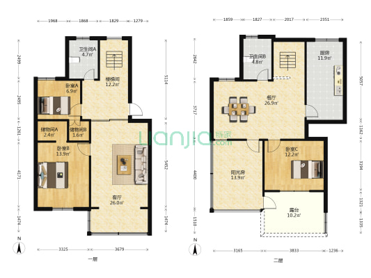 金山公寓 3室2厅2卫 137平方