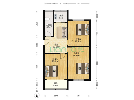 友联巷二院宿舍 3室1厅1卫 78平方