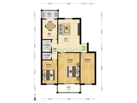 十里铺街道办事处家属院北院 2室2厅2卫 99平方