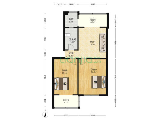 交通科学研究院 2室1厅1卫 78平方