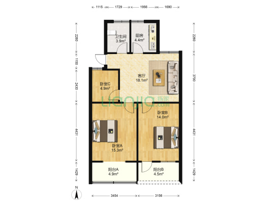 望云路住宅区 3室1厅1卫 77平方