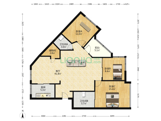 湖滨花苑(塘河北路) 3室1厅2卫 121平方