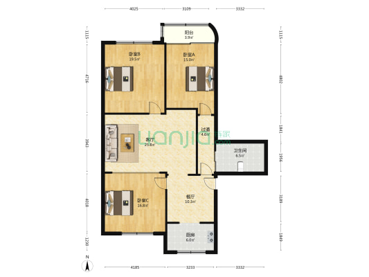 龙港副食品商住楼 3室2厅1卫 133平方