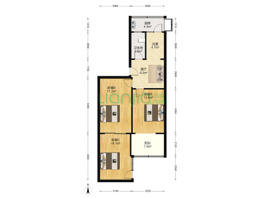 电力局家属楼 3室1厅1卫 69平方