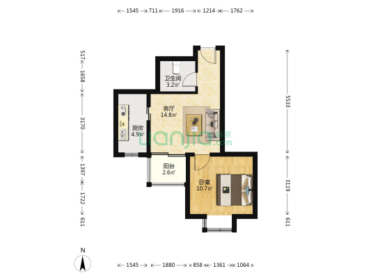 来北家园 1室1厅1卫 53平方