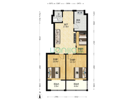 湘绣研究所宿舍南院 3室1厅1卫 71平方