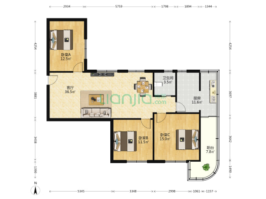 建行小区 3室1厅1卫 117平方