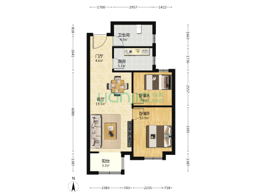 金辉优步学府 2室1厅1卫 80平方