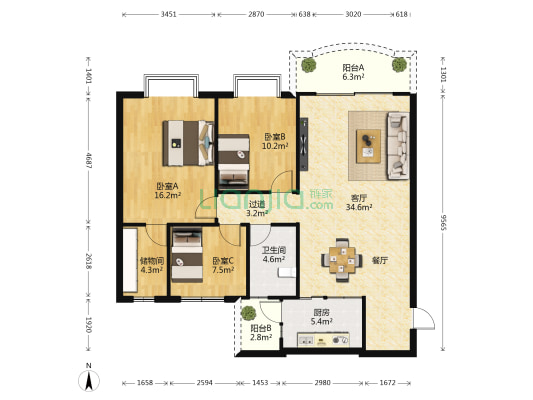 金湾花城 3室1厅1卫 108平方