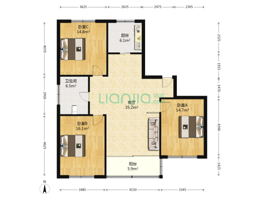 玉城新村 3室1厅1卫 107平方