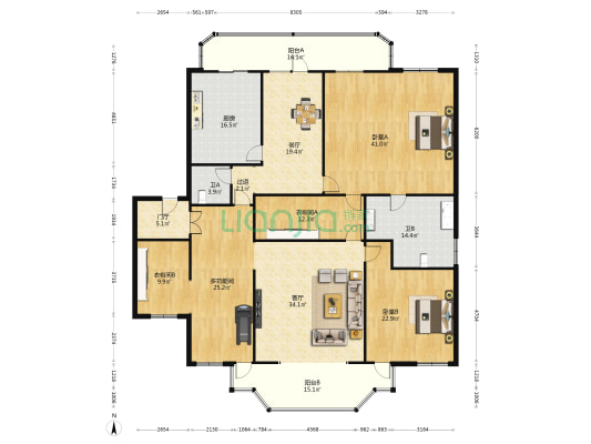 名都国际 3室2厅2卫 285平方