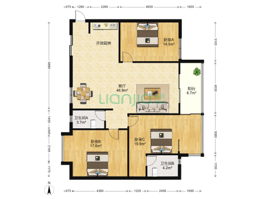 桂海东盟新城 3室1厅2卫 123平方
