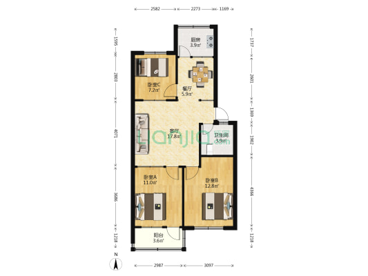 环卫局宿舍 3室2厅1卫 81平方
