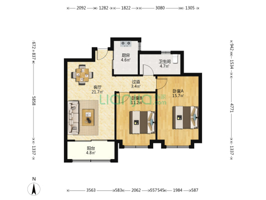 六郎坟社区D2区 2室1厅1卫 85平方