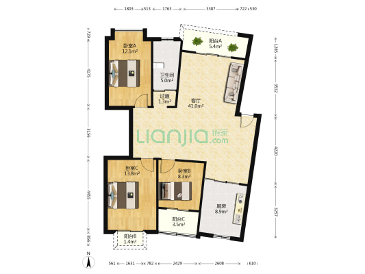学府佳园 3室1厅1卫 117平方
