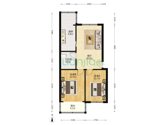 银澳花园 2室1厅1卫 78平方