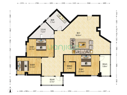 荣华楼 3室1厅1卫 152平方