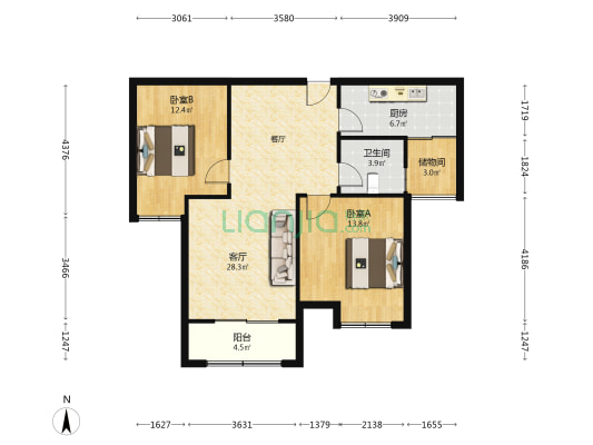 水岸馨都 2室1厅1卫 93平方