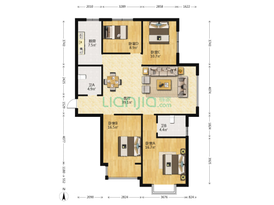 龙瑞苑小区 4室1厅2卫 148平方