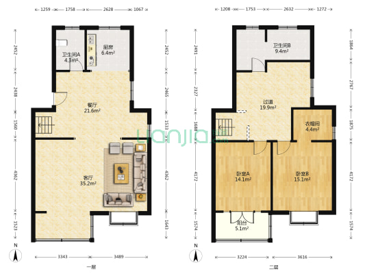 夏莲花园 2室2厅2卫 168平方