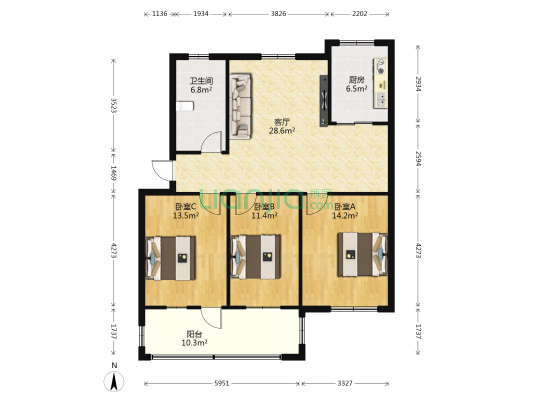电表厂家属院 3室1厅1卫 104平方