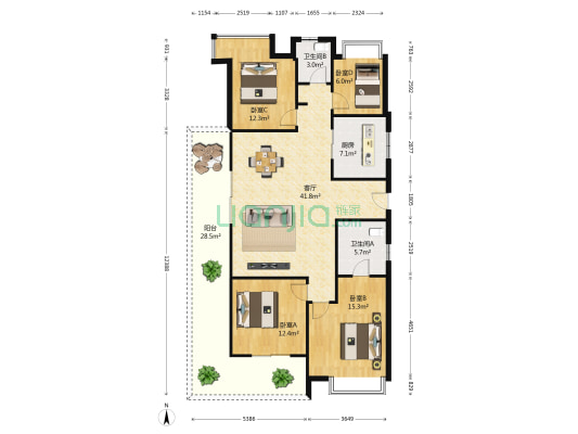 绿城春江明月 4室1厅2卫 141平方