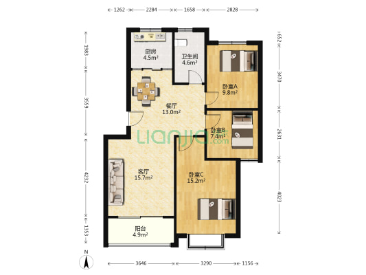 学林雅苑 3室2厅1卫 96平方
