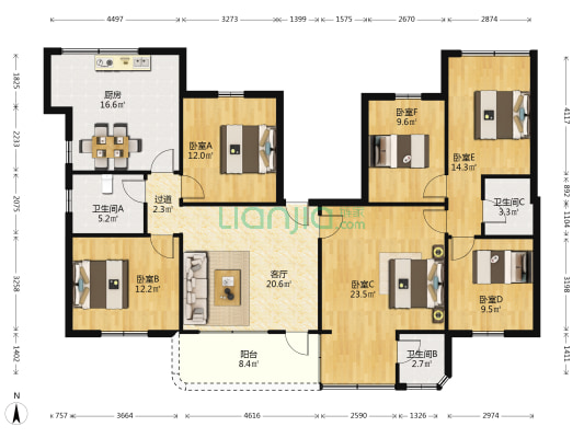 边防局大院 6室1厅3卫 158平方