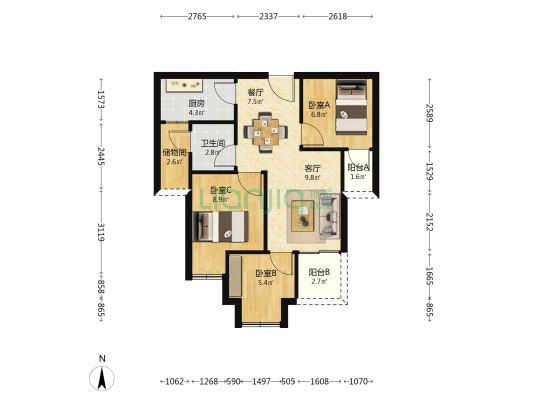 永明荟 3室2厅1卫 68平方
