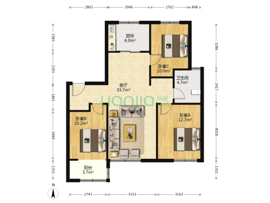 百脉悦府 3室1厅1卫 116平方