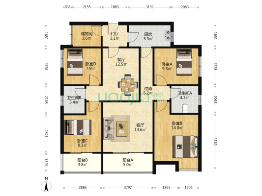 武广新都汇 4室2厅2卫 127平方