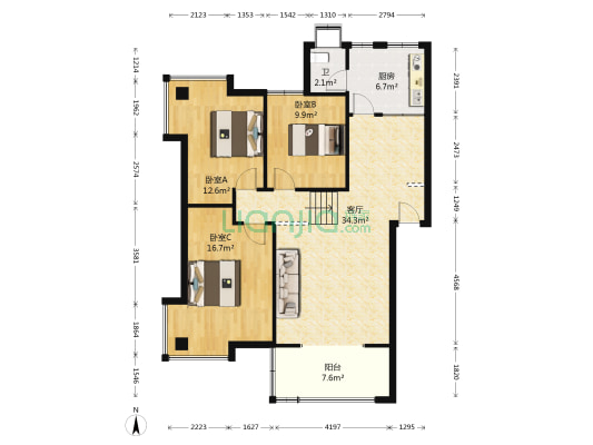 华菱融域 3室1厅1卫 100平方