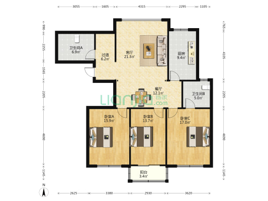 锦玉华庭 3室2厅2卫 147平方