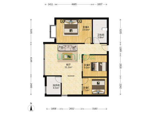 盛世荷花 3室1厅2卫 102平方