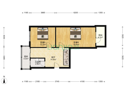 东安路土产日杂宿舍 2室1厅1卫 68平方