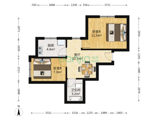 亿海名都 2室1厅1卫 58平方