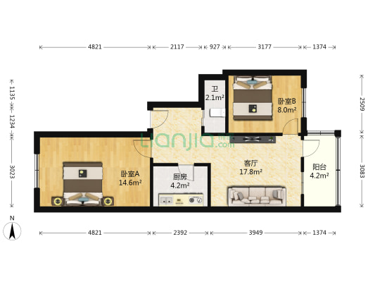 西康路 2室1厅1卫 68平方