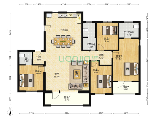 福泽雅居 4室1厅3卫 182平方