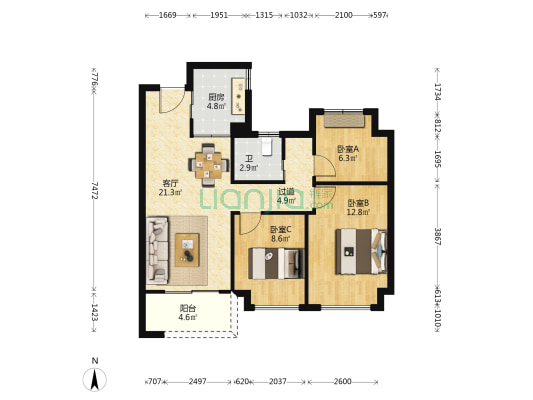 万科臻境 3室1厅1卫 89平方