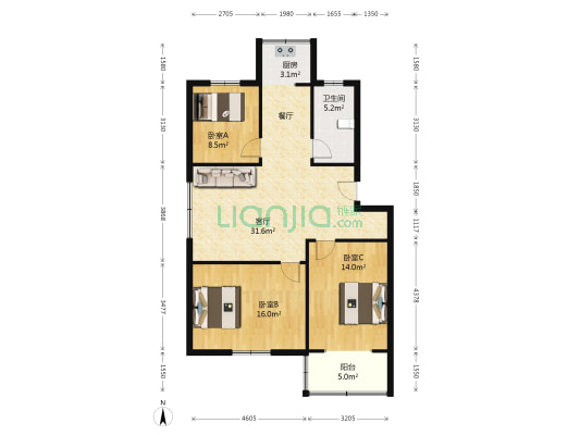 恒泰新村 3室1厅1卫 102平方