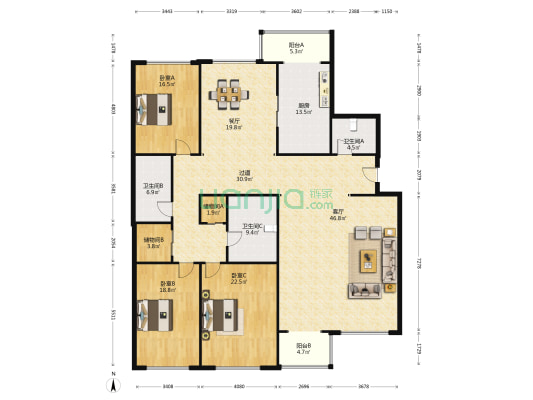 宁发阳光花园 3室2厅3卫 243平方